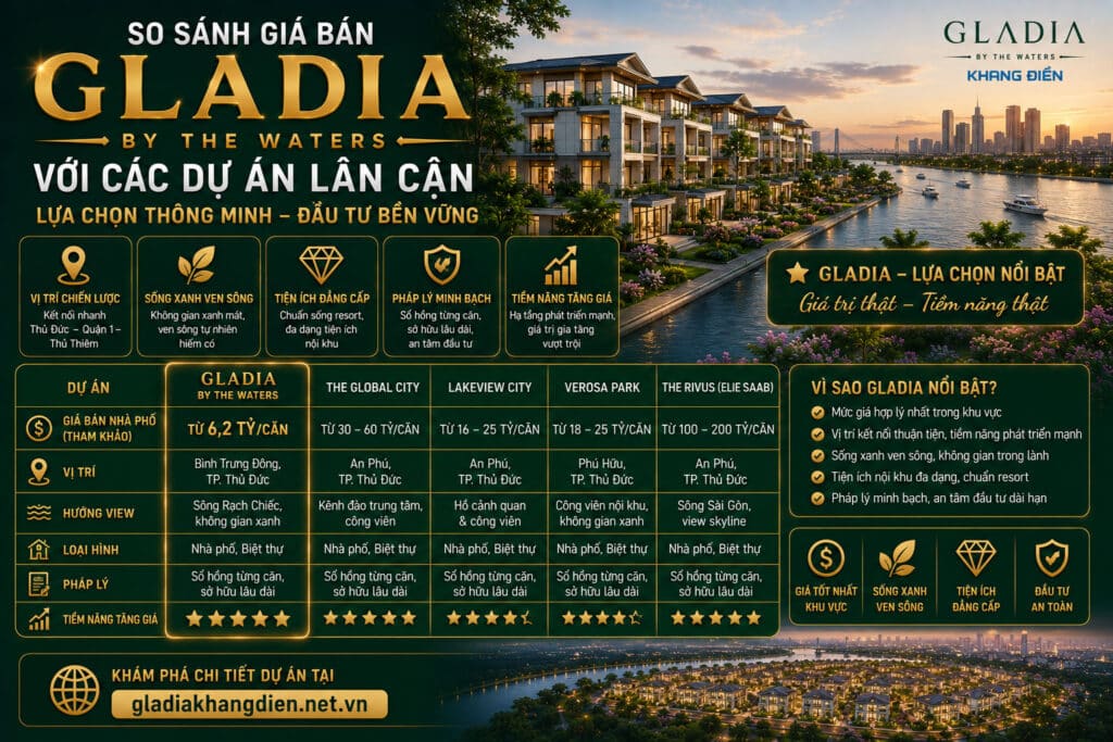 So sánh giá bán Gladia by the Waters với các dự án lân cận